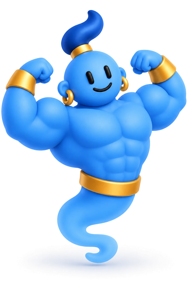 The genie, flexing